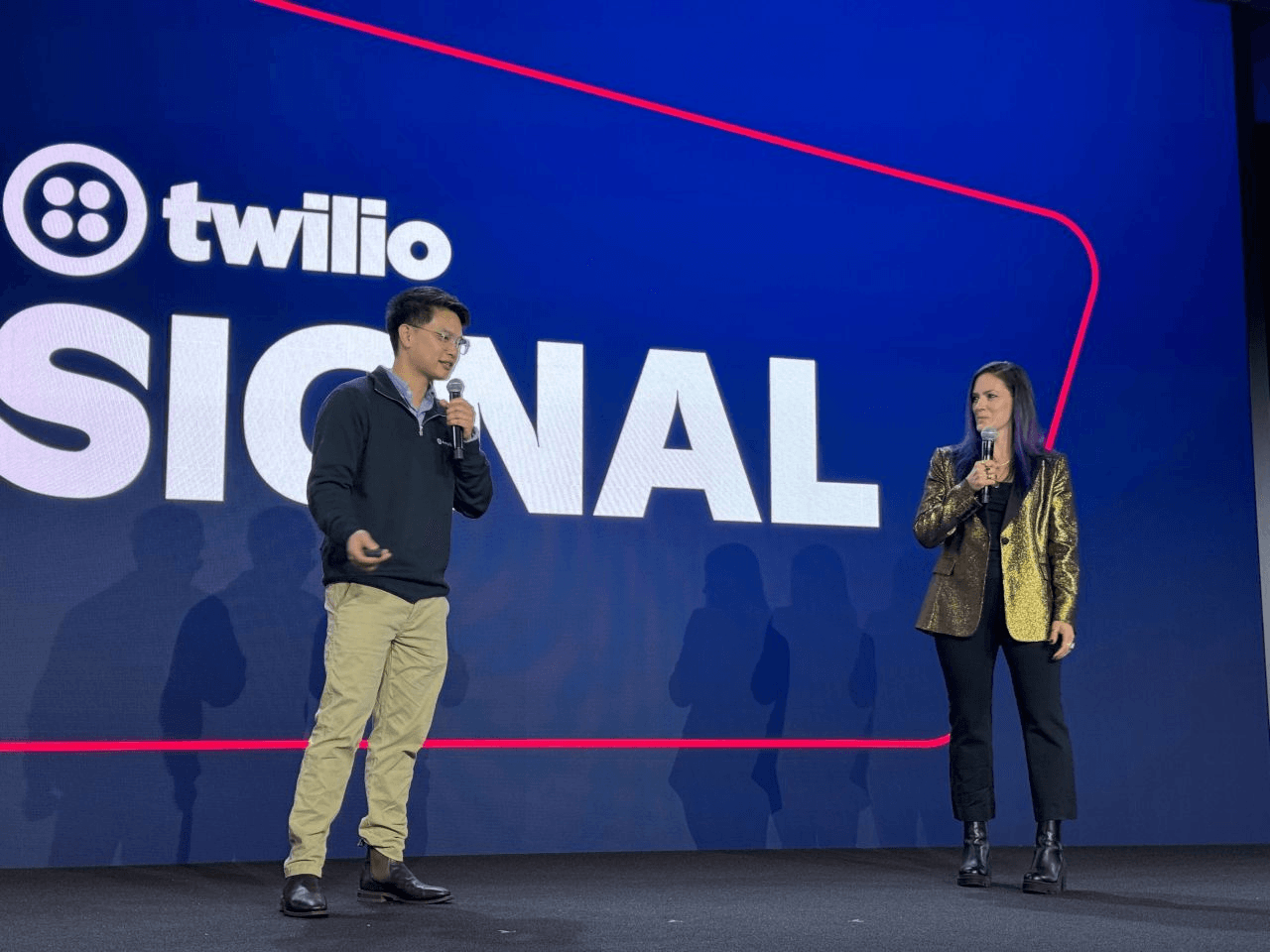 On stage at Twilio Signal presenting the Amplitude integration story